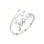 Adjustable Silver Cross Jesus Ring