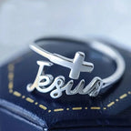 Adjustable Silver Cross Jesus Ring