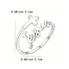 Adjustable Silver Cross Jesus Ring