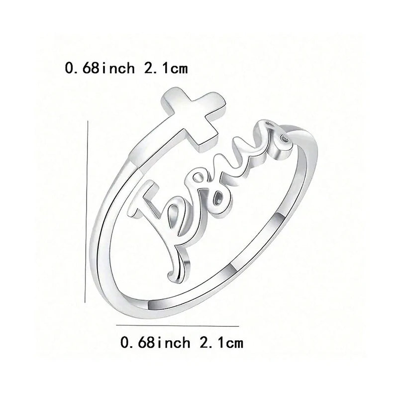 Adjustable Silver Cross Jesus Ring