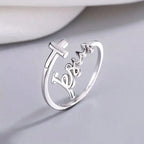 Adjustable Silver Cross Jesus Ring